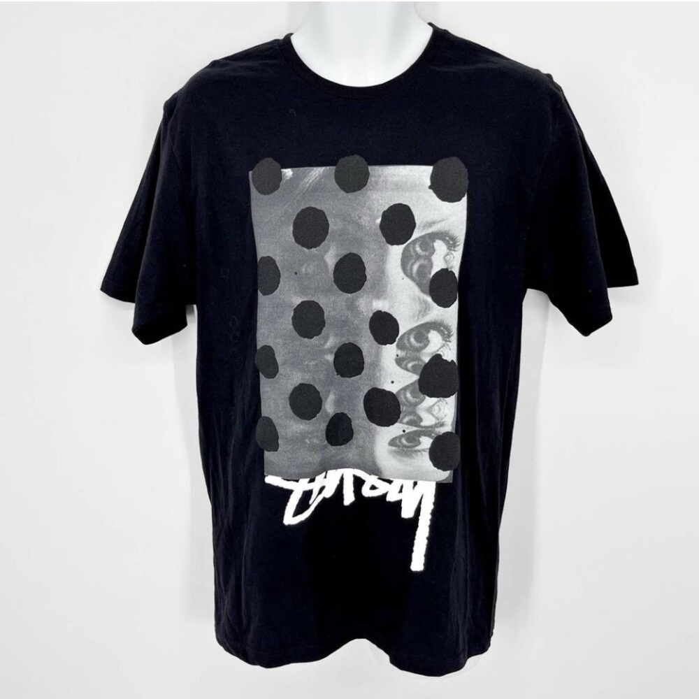 Stussy Eyes Eyelashes Rectangle Polka Dot Black Cotton T-Shirt NEW Mens Sz M